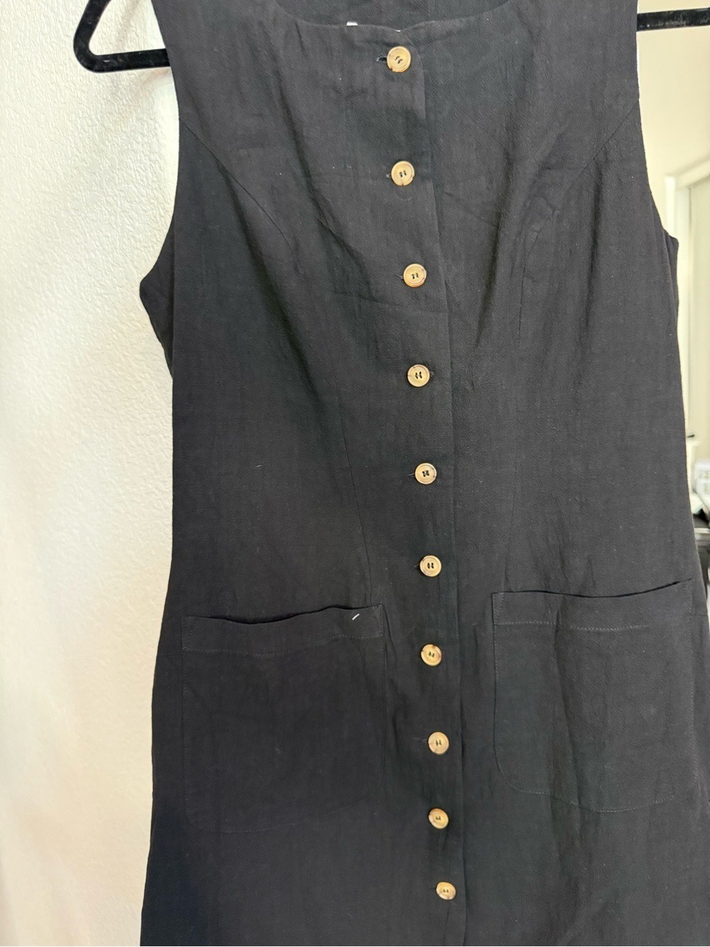 Commense Cotton Black Sleeveless Button-Front Mini Dress - Picture 3 of 8